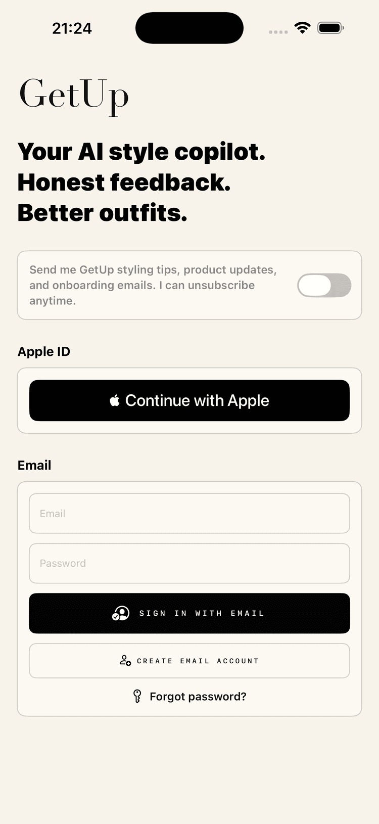 Sign in screenshot